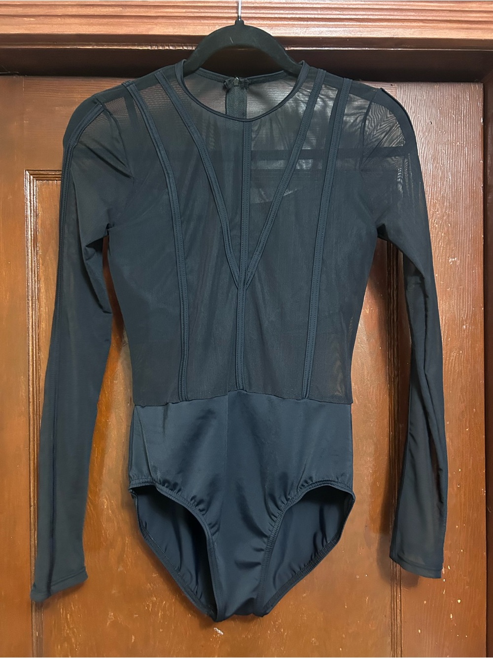 Weissman Black Long-Sleeve Mesh Leotard